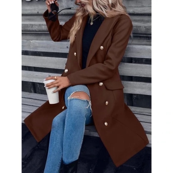 Cozy Double Breasted Tweed Trench Coat Jacket - Picture 2 of 8